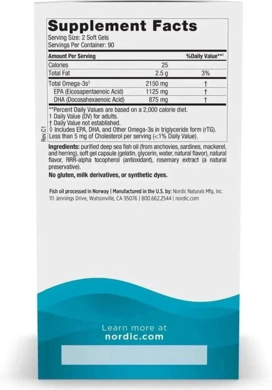 Nordic Naturals Ultimate Omega Lemon Flavour 2150 mg 180 Soft Gels EXP 11/2027