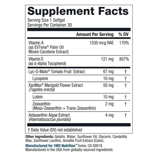 1MD Nutrition Vision MD Eye Vitamin CARMIS Eye Supplement 30 Softgels