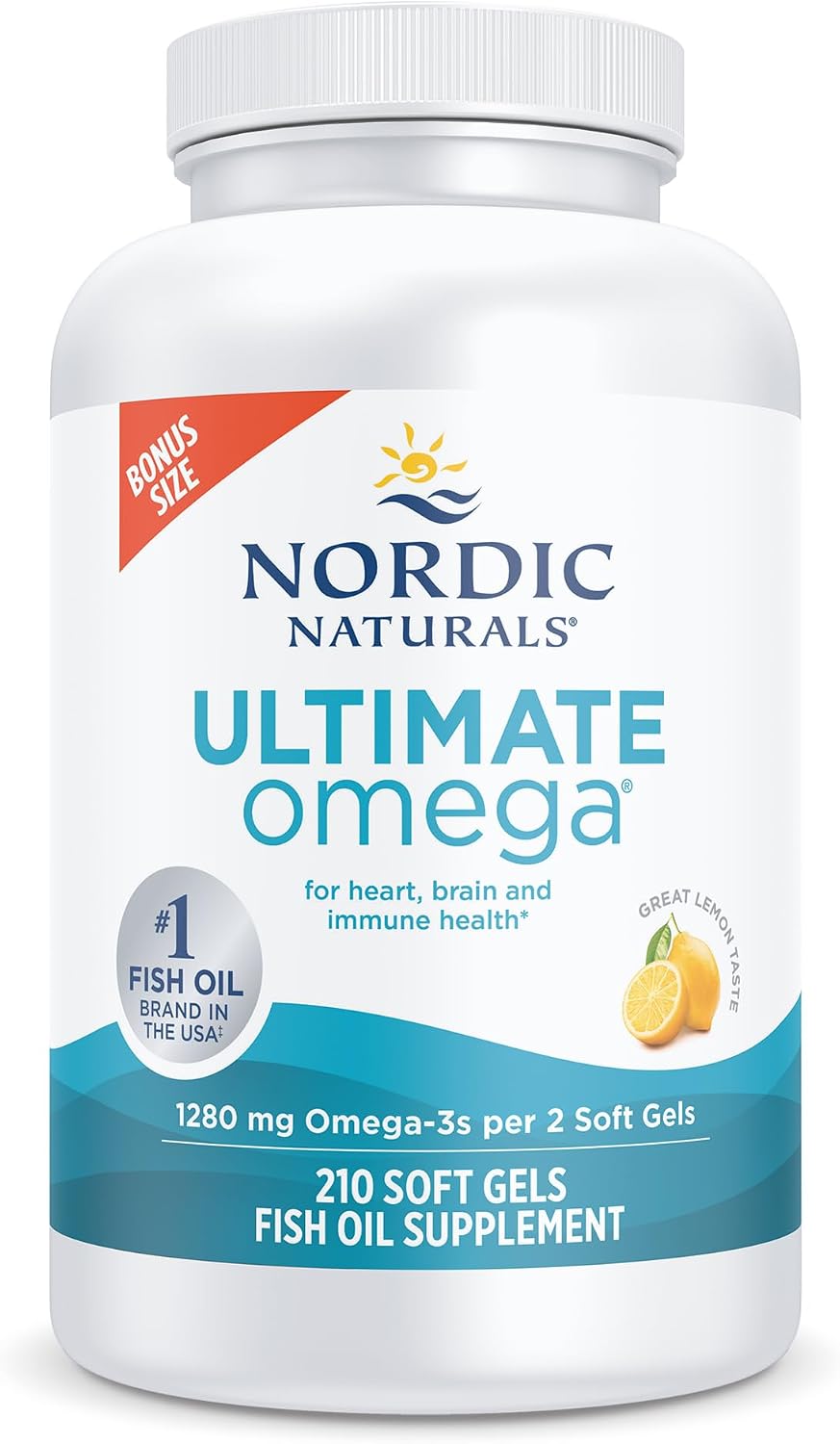 Nordic Naturals Ultimate Omega 1280mg Omega-3 Fish Oil Lemon Flavour 210 Count