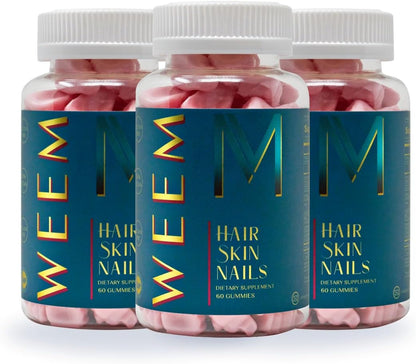 WEEM Hair Skin and Nails Gummies - Supports Healthy Hair - Vegan biotin Vitamins for Women & Men Supports Faster Hair Growth, Stronger Nails, Healthy...