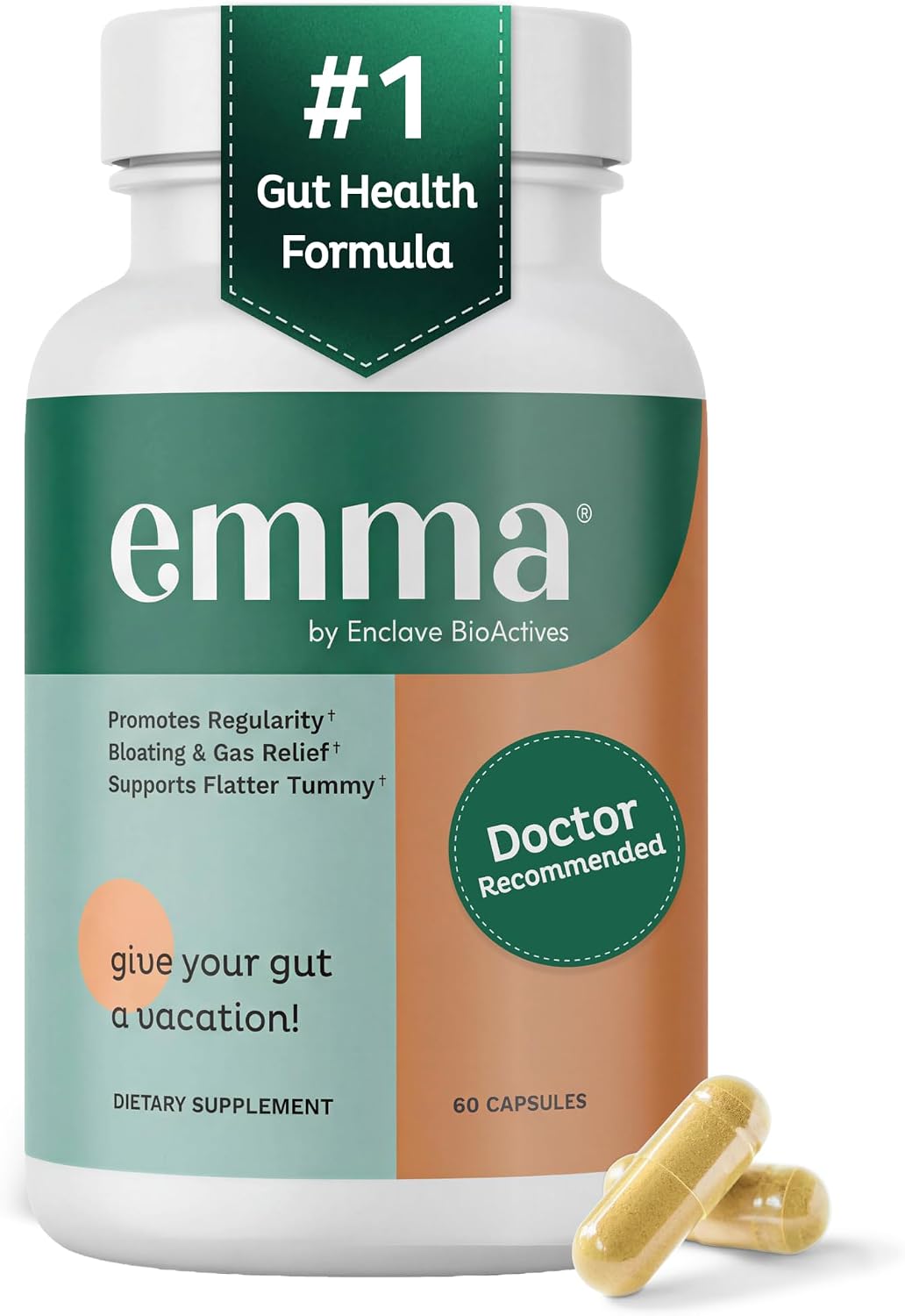 Emma Relief Gut Health Support, Digestive, Gas & Bloating, 60 Caps | Doctor endorsed formula with berberine, resveratrol & quercetin for leaky gut...