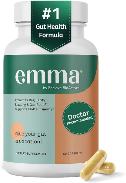 Emma Relief Gut Health Support, Digestive, Gas & Bloating, 60 Caps | Doctor endorsed formula with berberine, resveratrol & quercetin for leaky gut...