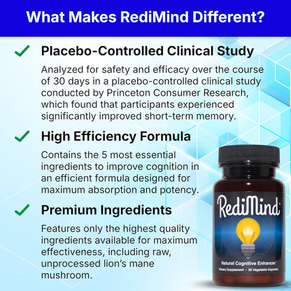 RediMind Natural Cognitive Support and Brain Supplement, Vegan, Gluten-Free