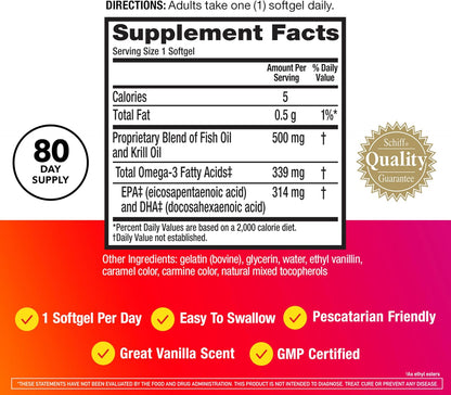 MegaRed Omega 3 Fish Oil & Antarctic Krill Oil Softgels for Brain, Heart, Joints & Eye Support, (80 Count Bottle), Concentrated Omega 3 Fatty Acid...