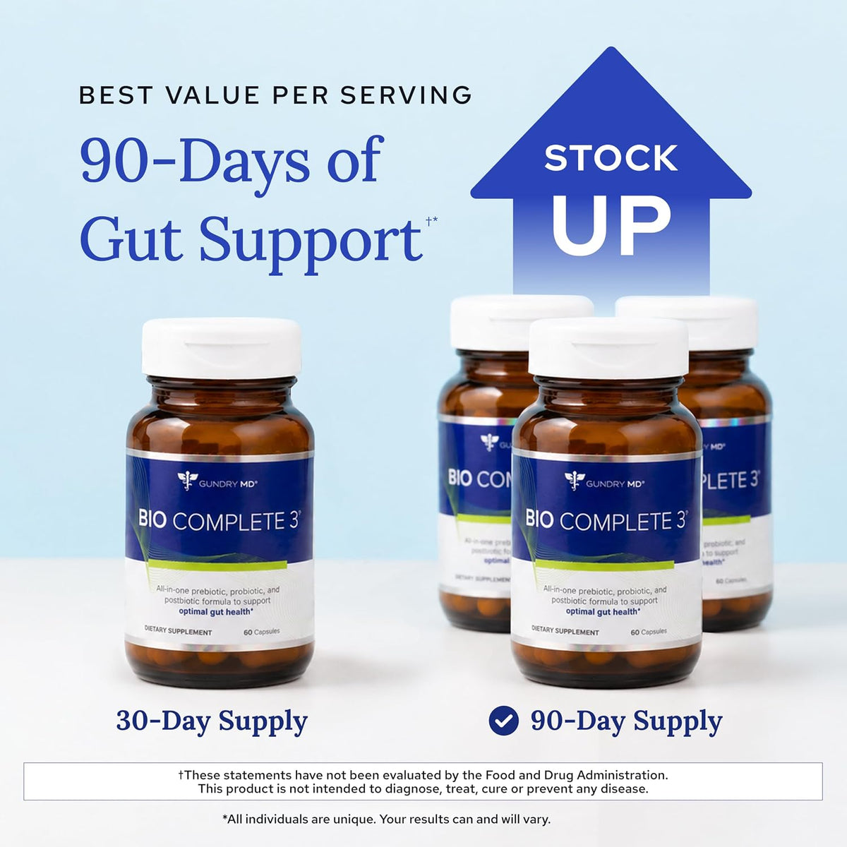 Gundry MD Bio Complete 3, 3-in-1 Probiotics, Pre & Postbiotics, 90 Servings