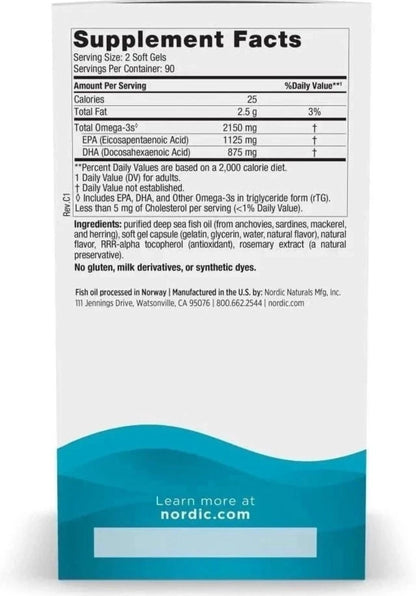 Nordic Naturals Ultimate Omega Lemon Flavour 2150 mg 180 Soft Gels EXP 11/2027