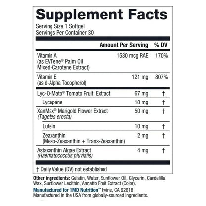 1MD Nutrition Vision MD Eye Vitamin CARMIS Eye Supplement 30 Softgels